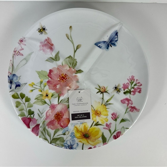 Rachel Ashwell The Farmhouse Melamine Dinner Plates Floral Spring Set of 4 NEW - Picture 10 of 10